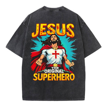 Jesus The Original Superhero Christian Washed T-Shirt Sale - GuidingCross