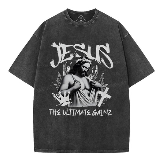 Jesus The Ultimate Gainz Christian Washed TShirt  