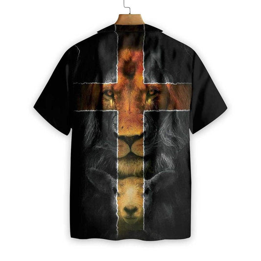 Unique Jesus Amazing Lion And Lamb Christian Cross Hawaiian Shirt
