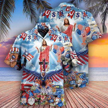 UniJames Jesus America Patriotism Hawaiian Shirt - Christian Hawaiian Shirts For Men & Women