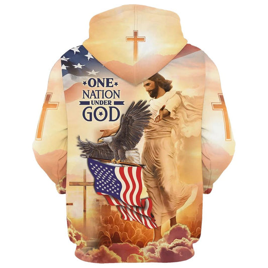 Uni Jesus American Eagles Flag One Nation Under God 3D Hoodie