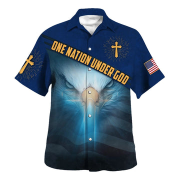 UniJames Jesus And Eagle One Nation Under God American Hawaiian Shirt - Christian Hawaiian Shirt - Best Hawaiian Shirts