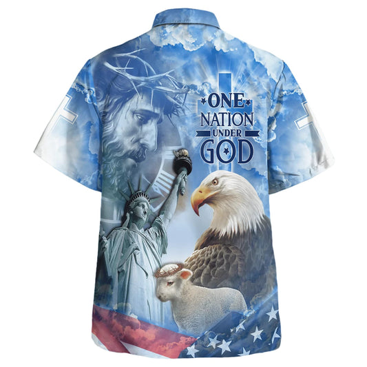 UniJames Jesus And Eagle One Nation Under God Hawaiian Shirt - Christian Hawaiian Shirt - Religious Hawaiian Shirts