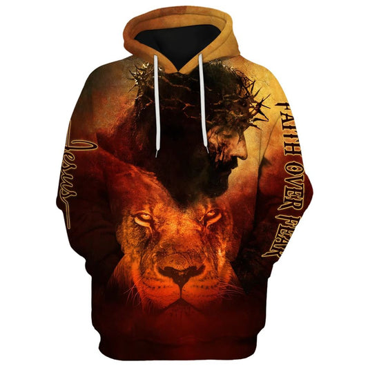 Uni Jesus And Lion Faith Over Fear 3D Hoodie