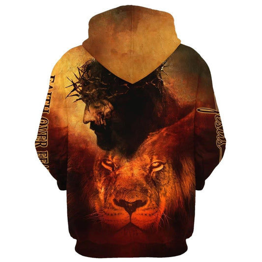 Uni Jesus And Lion Faith Over Fear 3D Hoodie