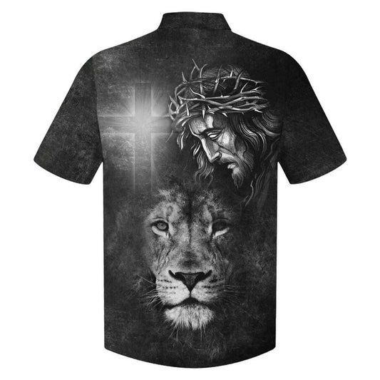 Unique Jesus And Lion Christian Cross Faith Religious Hawaiian Shirt