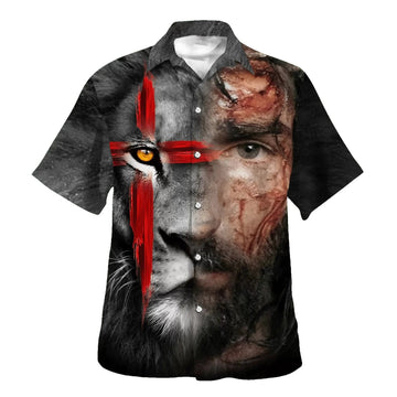UniJames Jesus And Lion King Hawaiian Shirts For Men - Christian Hawaiian Shirt - Hawaiian Summer Shirts