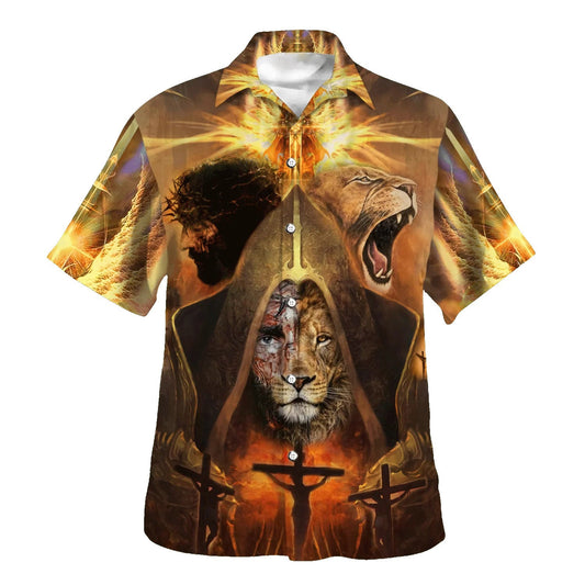 UniJames Jesus And Lion Of Judah Hawaiian Shirts For Men - Christian Hawaiian Shirt - Hawaiian Summer Shirts