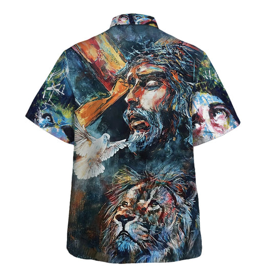 UniJames Jesus Christ Lion And Dove Hawaiian Shirts For Men - Christian Hawaiian Shirt - Hawaiian Summer Shirts