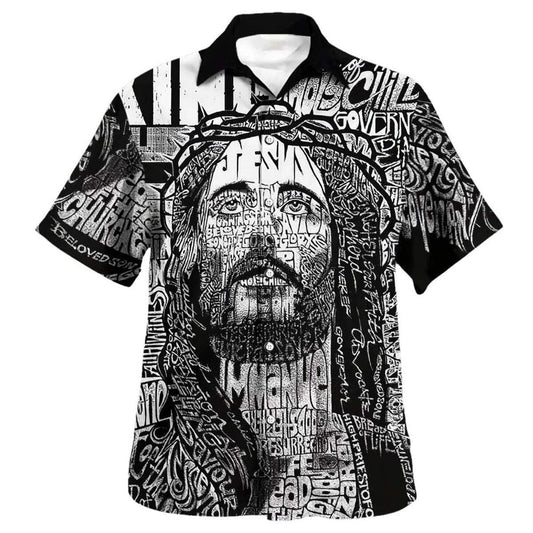Unique Jesus Christ Portrait Bible Quote Hawaiian Shirt
