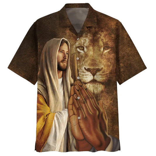 UniJames Jesus Christ Prayer Lion Hawaiian Shirts - Christian Hawaiian Shirt - Hawaiian Shirts For Men
