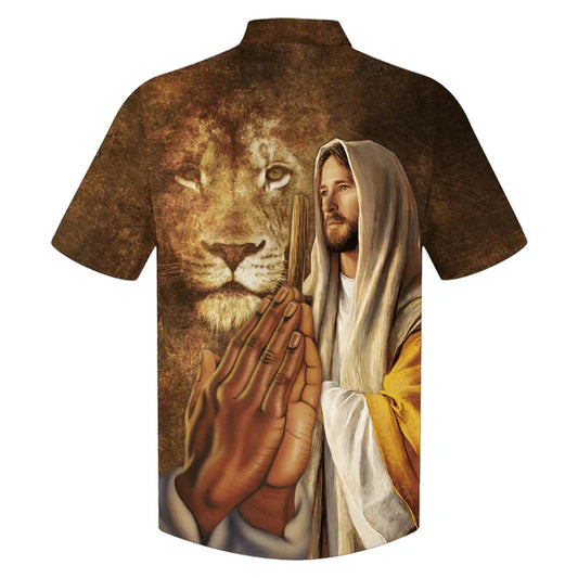 UniJames Jesus Christ Prayer Lion Hawaiian Shirts - Christian Hawaiian Shirt - Hawaiian Shirts For Men
