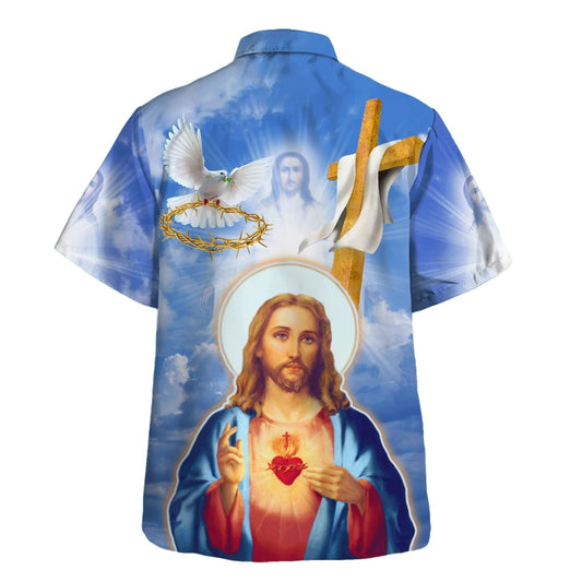UniJames Jesus Christ Sacred Heart Pigeon Hawaiian Shirts For Men And Women - Christian Hawaiian Shirt - Hawaiian Summer Shirts