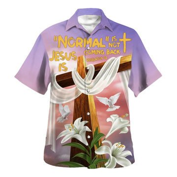 UniJames Jesus Cross Easter Lilies Flowers Hawaiian Shirt - Christian Hawaiian Shirt - Religious Hawaiian Shirts