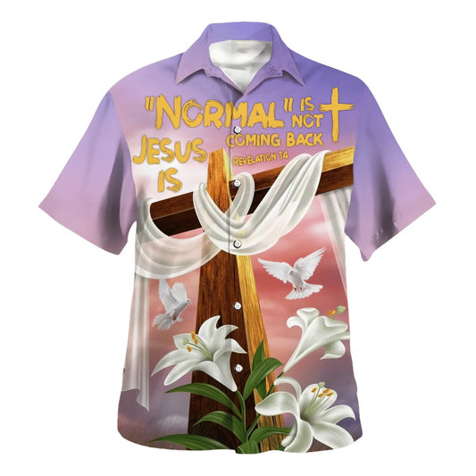 UniJames Jesus Cross Easter Lilies Flowers Hawaiian Shirt - Christian Hawaiian Shirt - Religious Hawaiian Shirts