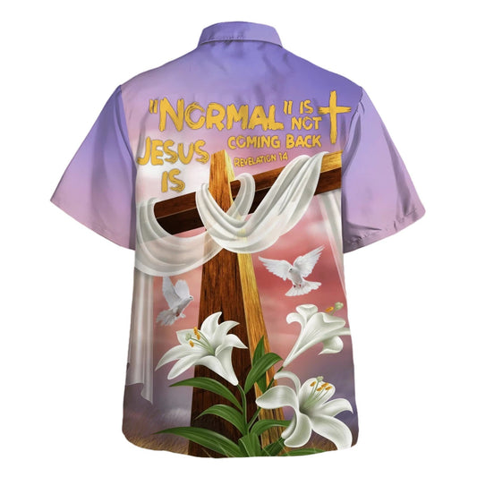 UniJames Jesus Cross Easter Lilies Flowers Hawaiian Shirt - Christian Hawaiian Shirt - Religious Hawaiian Shirts