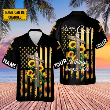 UniJames Jesus Cross Sunflower America Hawaiian Shirts - Religious Hawaiian Shirts - Hawaiian Christian For Men Women