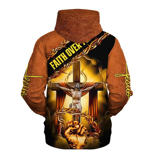 Jesus Crown Of Thorns Hoodie Faith Over Fear Hoodies Jesus Hoodie Men & Women, God 3D Printed Hoodie, Christian Apparel Hoodies