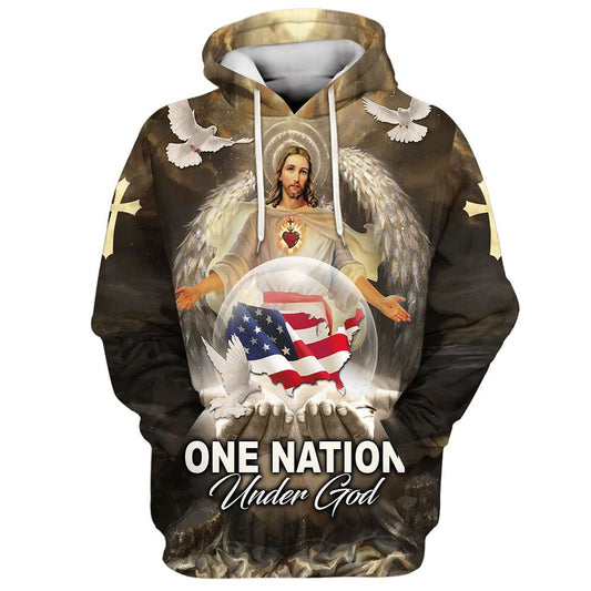 Uni Jesus Eagle American Flag One Nation Under God 3D Hoodie