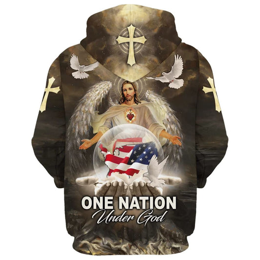 Uni Jesus Eagle American Flag One Nation Under God 3D Hoodie