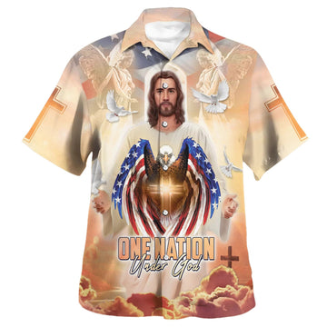 UniJames Jesus Eagle And One Nation Under God Hawaiian Shirts For Men And Women - Christian Hawaiian Shirt - Hawaiian Summer Shirts