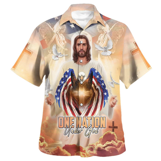 UniJames Jesus Eagle And One Nation Under God Hawaiian Shirts For Men And Women - Christian Hawaiian Shirt - Hawaiian Summer Shirts