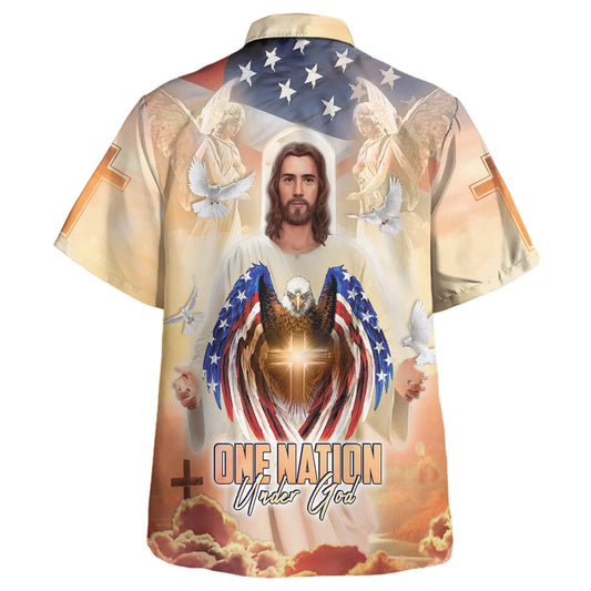 UniJames Jesus Eagle And One Nation Under God Hawaiian Shirts For Men And Women - Christian Hawaiian Shirt - Hawaiian Summer Shirts