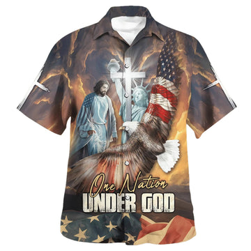 UniJames Jesus Eagle One Nation Under God Hawaiian Shirts For Men And Women - Christian Hawaiian Shirt - Hawaiian Summer Shirts