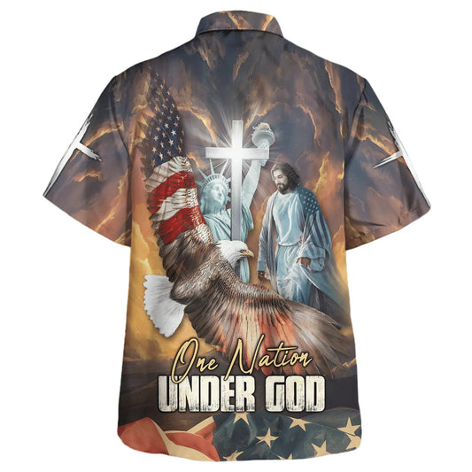 UniJames Jesus Eagle One Nation Under God Hawaiian Shirts For Men And Women - Christian Hawaiian Shirt - Hawaiian Summer Shirts