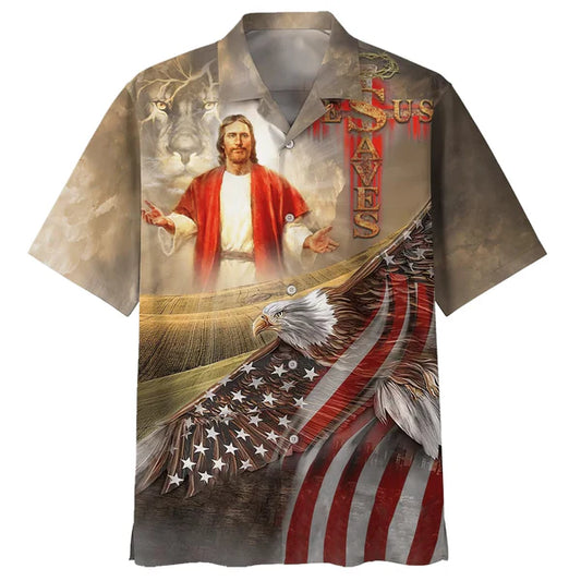 UniJames Jesus Face And The Lion Hawaiian Shirts - Christian Hawaiian Shirt - Hawaiian Shirts For Men