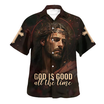 UniJames Jesus Face God Is Good All The Time Hawaiian Shirt - Christian Hawaiian Shirt - Religious Hawaiian Shirts