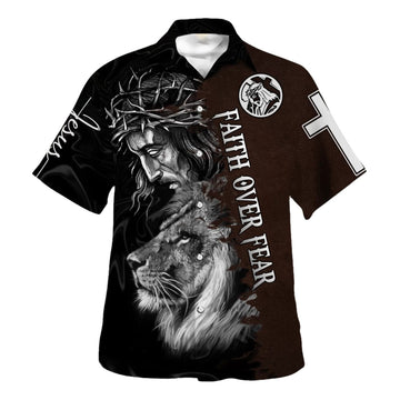 UniJames Jesus Faith Over Fear Hawaiian Shirt - Christian Hawaiian Shirt - Religious Hawaiian Shirts