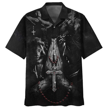 Unique Jesus Hands Praying Lion Hawaiian Shirt