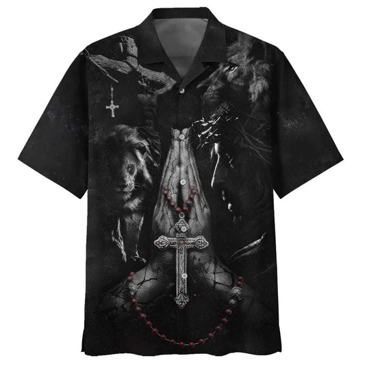 Unique Jesus Hands Praying Lion Hawaiian Shirt