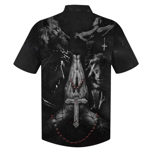 Unique Jesus Hands Praying Lion Hawaiian Shirt