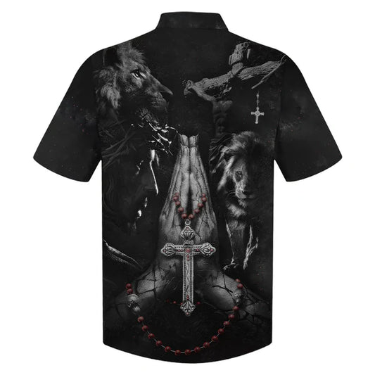 UniJames Jesus Hands Praying Lion Hawaiian Shirts - Christian Hawaiian Shirt - Hawaiian Shirts For Men