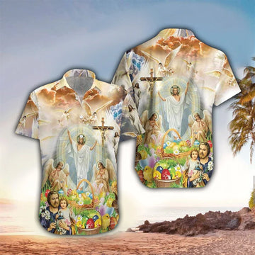 UniJames Jesus Happy Easter Hawaiian Shirt - Christian Hawaiian Shirt for Men Women