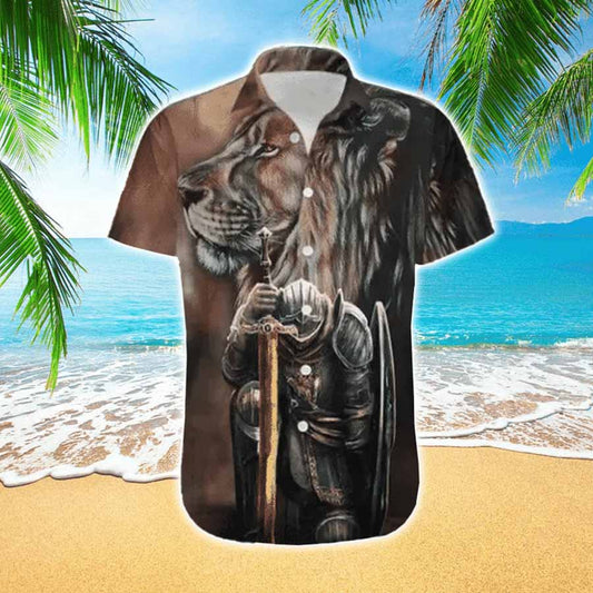UniJames Jesus Hawaiian Shirt With Armor Of God & Lion - Hawaii Shirt Men - Jesus Hawaiian Shirt