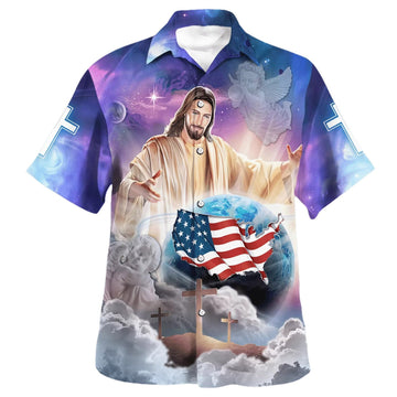 UniJames Jesus Holding Earth Hawaiian Shirts For Men And Women - Christian Hawaiian Shirt - Hawaiian Summer Shirts