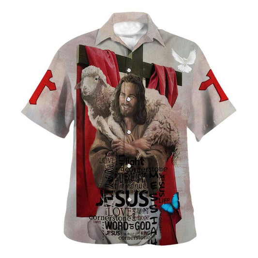 Unique Jesus Holding Lamb Bible Verse Hawaiian Shirt