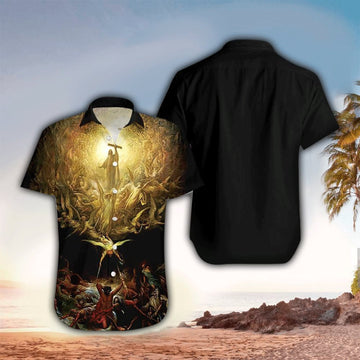 UniJames Jesus Holy Light Angels Black Hawaiian Shirt - Christian Hawaiian Shirts For Men & Women