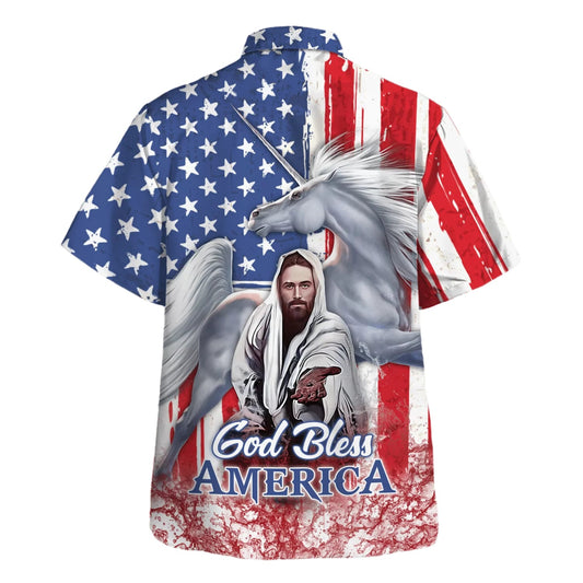 UniJames Jesus Horse God Bless America Hawaiian Shirt - Christian Hawaiian Shirt - Best Hawaiian Shirts