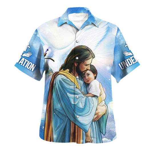 UniJames Jesus Hugging Child Hawaiian Shirt - One Nation Under God Hawaiian Shirts For Men And Women - Christian Hawaiian Shirt - Hawaiian Summer Shirts