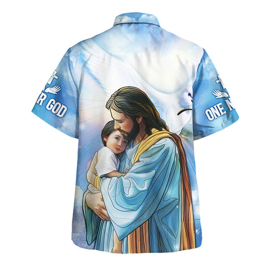 UniJames Jesus Hugging Child Hawaiian Shirt - One Nation Under God Hawaiian Shirts For Men And Women - Christian Hawaiian Shirt - Hawaiian Summer Shirts