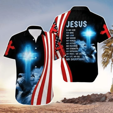 UniJames Jesus Is My Everything Jesus Hawaiian Shirt With Lion & Christian Cross - Christian Hawaiian Shirts For Men & Women