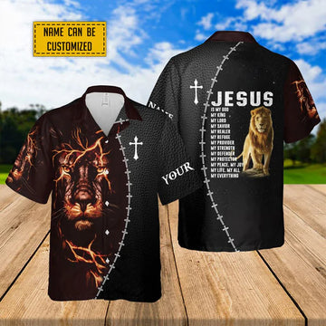 UniJames Jesus Is My God My King My Everything Custom Name Hawaiian Shirts - Religious Hawaiian Shirts - Hawaiian Christian For Men Women