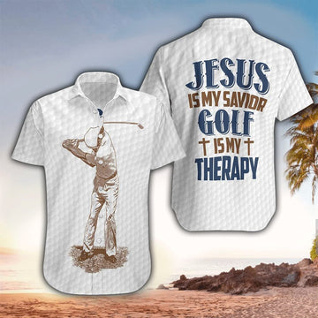 UniJames Jesus Is My Savior Golf Is My Therapy Hawaiian Shirt - Christian Hawaiian Shirts For Men & Women