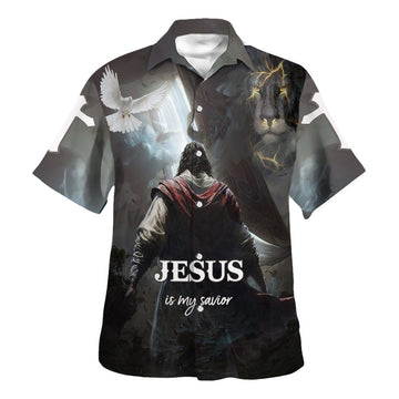 UniJames Jesus Is My Savior Hawaiian Shirt - Christ Jesus Anh The Lion Hawaiian Shirts For Men - Christian Hawaiian Shirt