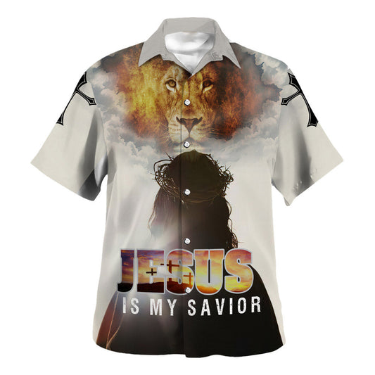 UniJames Jesus Is My Savior Hawaiian Shirt - Jesus And The King Lion Hawaiian Shirts For Men - Christian Hawaiian Shirt