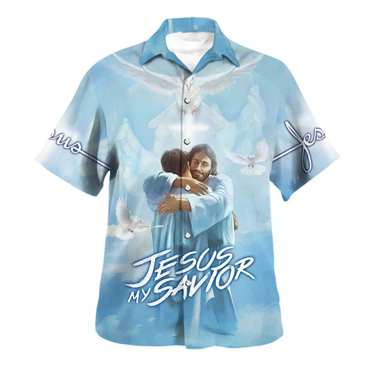 UniJames Jesus Is My Savior Hawaiian Shirt - Jesus Hugging Man Hawaiian Shirts For Men & Women - Christian Hawaiian Shirt - Hawaiian Summer Shirts